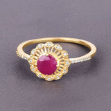 0.68 Carat Genuine Ruby and White Diamond 14K Yellow Gold Ring