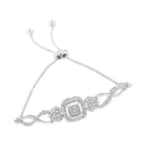 .925 Sterling Silver Diamond Cushion Frame Heart-Sides Twist 4â€-10â€ Adjustable Bolo Tennis Bolo Bracelet (I-J Color, I3 Clarity)