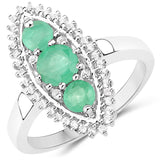3.52 Carat Genuine Zambian Emerald and White Topaz .925 Sterling Silver 3 Piece Jewelry Set (Ring, Earrings, and Pendant w/ Chain)