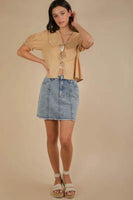 VERY J Bow Printed Casual Denim Mini Skirt