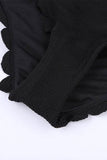 Women Black Solid Scalloped One-Shoulder Bikini