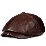 Mens Vintage Beret Leather Octagonal Cap