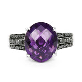 3.96 Carat Genuine Amethyst & Black Diamond .925 Sterling Silver Ring