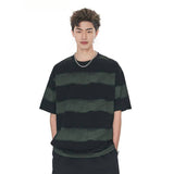 Tie-dye Washed Striped Short-Sleeve Mens Cotton T-Shirt
