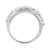 .925 Sterling Silver 2.0 Cttw Round & Baguette Cut Diamond Multi-Row Channel Set Tapered Cocktail Fashion Ring (I-J Color, I3 Clarity) - Size 7