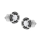 Black Rhodium Plated .925 Sterling Silver Round 1-1/2 cttw Diamond Double Halo 4-Prong Solitaire Milgrain Stud Earrings (H-I Color, I2-I3 Clarity)