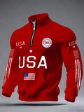 Mens Half-zip Hooded Sweatshirt With A Stand-up Collar Design