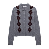 Womens Fashion Lapel Long-Sleeve Single-Breasted Knit Cardigan