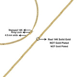 Semi-Solid 14K Yellow Gold 4.5mm Miami Cuban Chain Necklace - Unisex Chain - 22 Inches