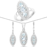 4.50 Carat Genuine Blue Topaz and White Topaz .925 Sterling Silver 3 Piece Jewelry Set (Ring, Earrings, and Pendant w/ Chain)