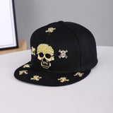 Men's And Women's Identical Skull Metal Rivet Versatile Punk Rock Style Flat-brim Baseball Cap Suitable For Music Festivals, Skateboarding And Daily Outings