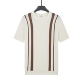 Mens Ice-Silk Cool-Feel Striped Crew-Neck Knitted Top