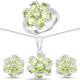 8.04 Carat Genuine Peridot and White Topaz .925 Sterling Silver 3 Piece Jewelry Set (Ring, Earrings, and Pendant w/ Chain)