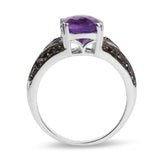 2.87 Carat Genuine Amethyst and Black Diamond .925 Sterling Silver Ring