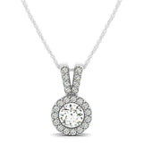 Round Pendant with Split Bail and Diamond Halo in 14k White Gold (3/4 cttw)