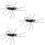 3 Pack Pat's Rubber Legs Tungsten Jigged Black/Olive Euro Nymph Size 6