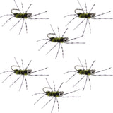 Barbless Pat's Rubber Legs Tungsten Jig Black/Olive Euro Nymph 6 Flies #6
