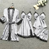 4 Pieces Women's Sexy Lace Pajamas Fashion V-Neck Gown Comfort Pajamas Pajamas Pajamas With Chest Pads Nightdress Casual Loungew