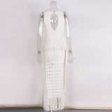 S- XL Sexy Hollow Out Fringe Tassel Knitted Crochet Tunic Beach Cover Up Cover-ups Beach Dress Beach Wear Beachwear Female V3800