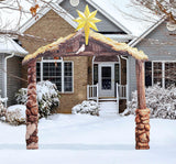 THREE KINGS GIFTS THE ORIGINAL GIFTS OF CHRISTMAS Holy Family and Angel Outdoor Nativity Bundled with Eighty One Inch Tall Stable