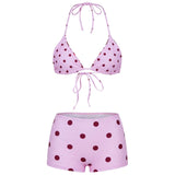 Women Halter Bra Tops with Shorts 2 Pieces Set Stylish Bikini Bathing Suit Summer Dot Print Bikini Swimsuits