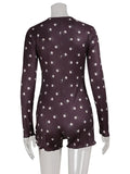 Ahagaga Casual Women Playsuits O-Neck Regular Long Sleeves Print Single Breasted Skinny Homewear Floral Sweet Femlae Rompers