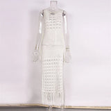 S-XL Sexy Hollow Out Fringe Tassel Knitted Crochet Tunic Beach Cover Up Cover-ups Beach Dress Beach Wear Beachwear Female V3800C