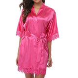 Women Iace Silk Pajamas Robes Sleepwear Nightgowns Half Sleeve Nightdress Black Lace Bathrobe Smooth Soft Comfortable Pure Color