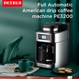 Petrus Automactic Coffee Machine Drip Coffee Maker Stainless Steel 10-cup With Built-In Grinder and Brew Strength Control