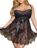ohyeah Women Plus Size Lingerie Eyelash Lace Babydoll Nightgown Big Size Sleepwear Mesh Chemise Boudoir Nightdress