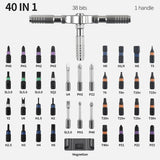 Ratchet Screwdriver Kit 40 in 1 Assembled Handle Multi-purpose Ratchet Wrench Screwdriver Magnetic Bits Tool Set DIY Repair Tool