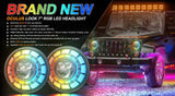 SPDZ1 Oculus 7” RGB LED Headlights with LED RGB Fog Light Kit – App Controlled Multi-Mode Halo