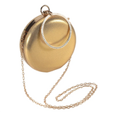 ABQR Round Shaped Women Evening Bags Diamonds Simple Clutches Chain Shoulder Bags Gold