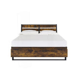King Size Industrial Slatted Headboard Platform Bed Frame with 6 Storage Drawers