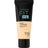 Maybelline Fit Me Matte + Poreless Liquid Foundation: Natural Matte Finish, Minimizes Pores & Controls Oil (118 Nude)