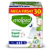 Molped Pure & Soft Night Sanitary Pads for Sensitive Skin 30-Pack