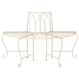 Half-Circle Outdoor Patio Garden Antique White Wrought Iron Tree Bench