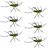 Barbless Pat's Rubber Legs Tungsten Black/Chartreuse Euro Nymph 6 Flies #6