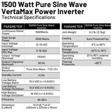 VertaMax 1500 Watt 12 Volt Pure Sine Wave Power Inverter