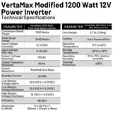 VertaMax Modified 1200 Watt 12V Power Inverter