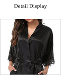 Women Iace Silk Pajamas Robes Sleepwear Nightgowns Half Sleeve Nightdress Black Lace Bathrobe Smooth Soft Comfortable Pure Color