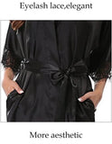 Women Iace Silk Pajamas Robes Sleepwear Nightgowns Half Sleeve Nightdress Black Lace Bathrobe Smooth Soft Comfortable Pure Color