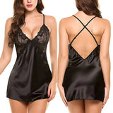Women Sexy Satin Lace Nightdress Babydoll Lingerie V-Neck Sleeveless Sleepwear Pajama Dress