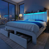 HOOMIC Bed Frame With Storage Drawers, Shelves, And LED Lighting
