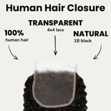 Afro Kinky Curly 4x4 Transparent Lace Human Hair Closure