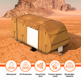 Lanceton Travel Trailer Camper RV Cover, 300D/160g Solution-Dyed Oxford Roof (Waterproof 2000mm, UV 50+), 6-Zipper Access System, Includes 4 Tire Covers, Jack Cover & 4 Gutter Guards