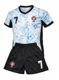 Ronaldo Portugal Away Blue Kids Soccer Jersey Kit 2 Piece Set