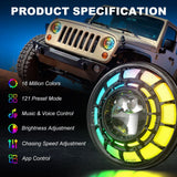 SPDZ1 Oculus 7” RGB LED Headlights with LED RGB Fog Light Kit – App Controlled Multi-Mode Halo