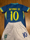 Neymar Jr Blue Brazil Away Jersey Kids Soccer Jersey Set Youth & Toddler Sizes