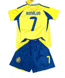 Ronaldo Yellow Al Nassr Kids Away Soccer Jersey Kit Youth Toddler Sizes